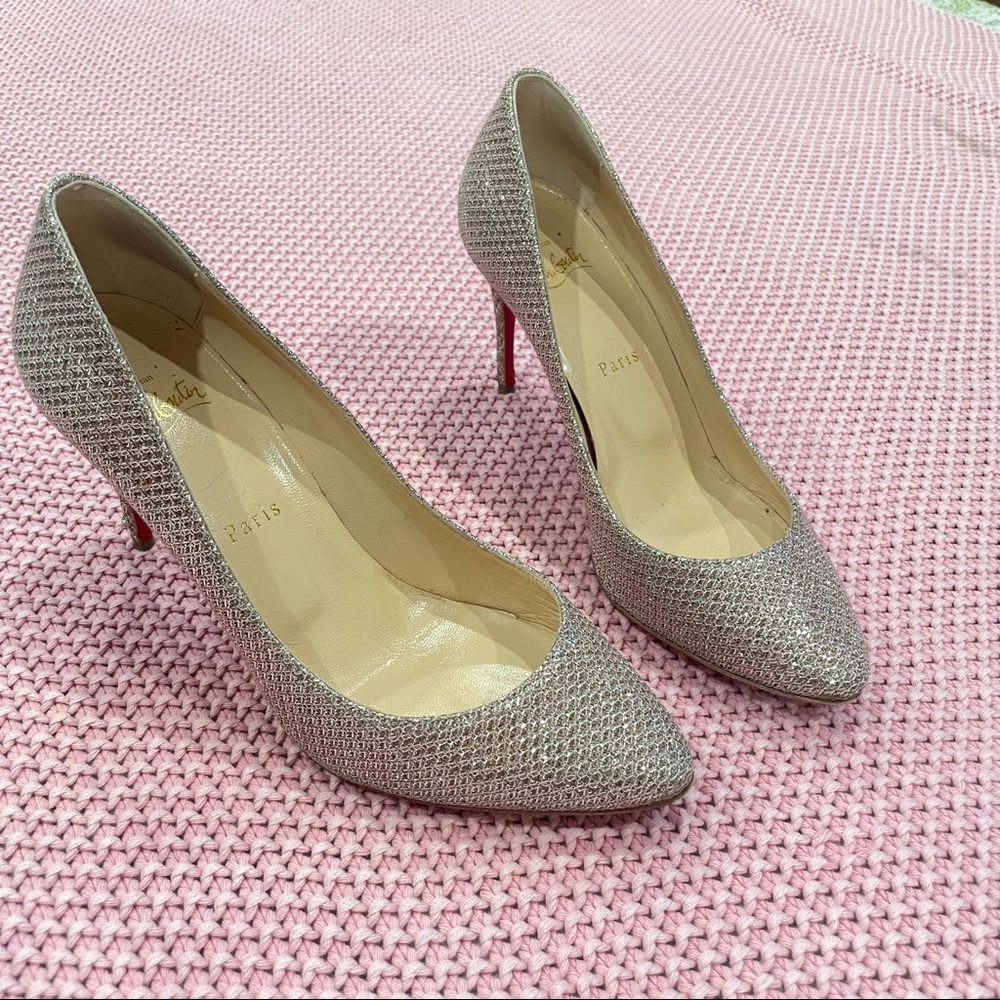 Christian Louboutin Silver Glitter Fabric Diams Eloise Pumps Size 38